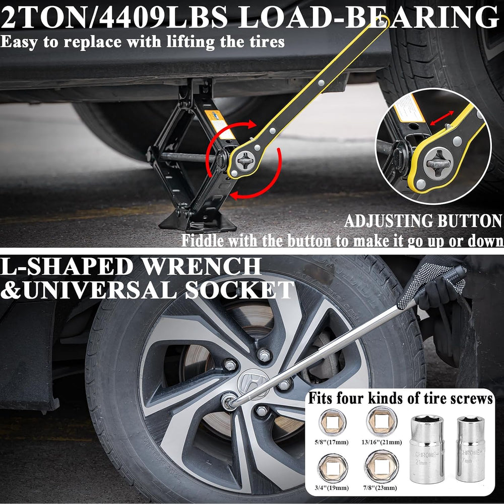 Car Emergency Roadside Kit with Scissor Jack, Air Compressor, Jumper Cables, ...