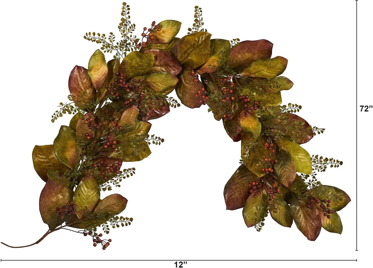 Nearly Natural 6ft Autumn Magnolia and Berries Artificial Garland