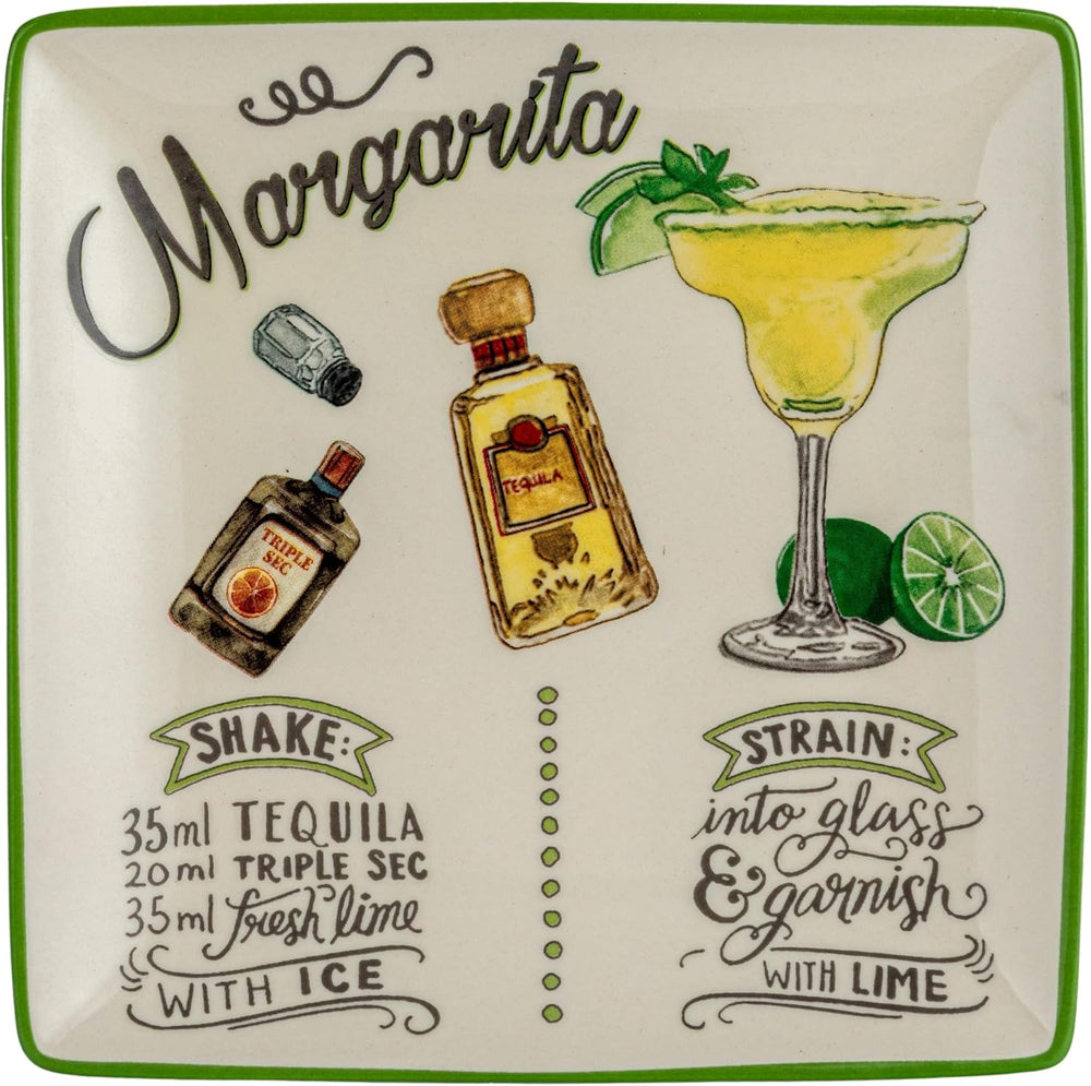 Creative Co-Op Stoneware Plate Set with Cocktail Recipes Design Styles, Multi...