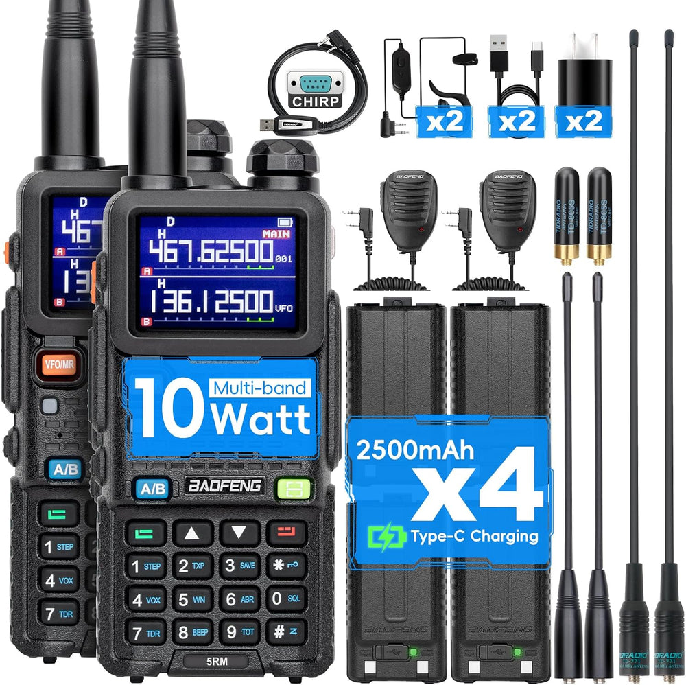 Baofeng Radio Ham Radio Handheld UV-5R Upgrade 5RM 10W (4PCS Batteries) Emerg...
