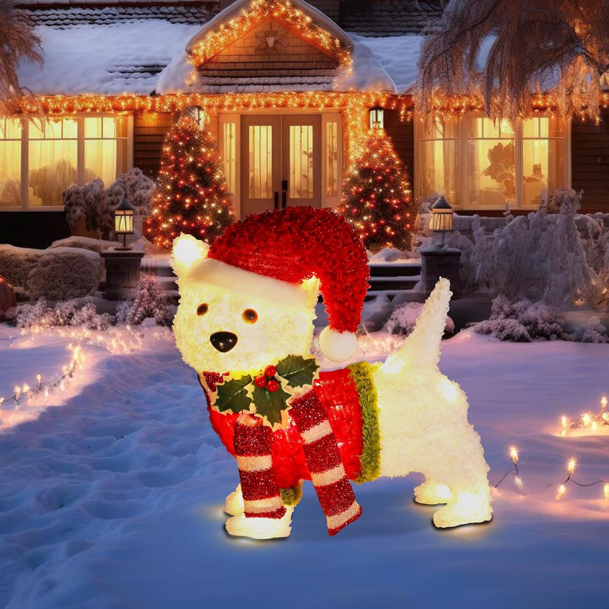 Bshine Lighted Christmas Dog Decor, Pre Lit LED Holiday Display