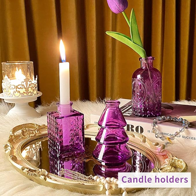 Mini Glass Bud Vases,Versatile Small Bud vases for Home and Wedding Decor, Exquisite Bridal Shower Table Centerpieces,Aromatherapy Bottles,Candle Holder, Ideal of Gifts(Pack of 30,Purple)