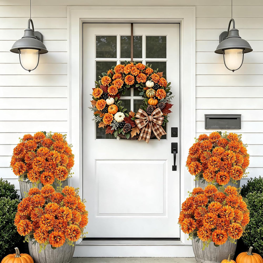 4 Pcs Large Fall Flowers Artificial Mums 36 Heads Fall Mums, Burnt Orange