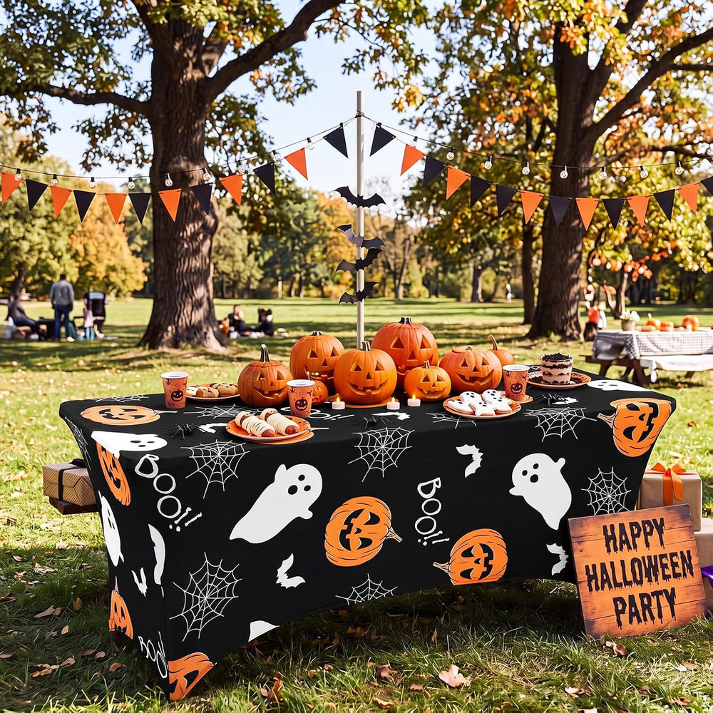 Mindsoft 2 Pack 6ft Rectangular Spandex Tablecloth, Pumpkin Ghost Printed
