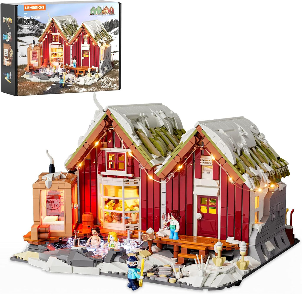 LUMIBRICKS Spa-Cabin Winter Lighting-Building-Bricks Set - 2235 Pcs Christmas House Winter Lodge LED Light Construction Building Christmas Village Model Set for Adults and Families