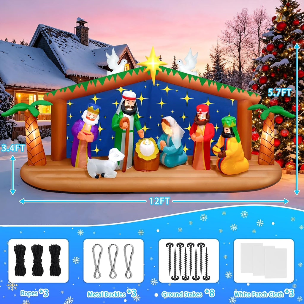 kalolary 12ft long christmas inflatable nativity scene shown in use