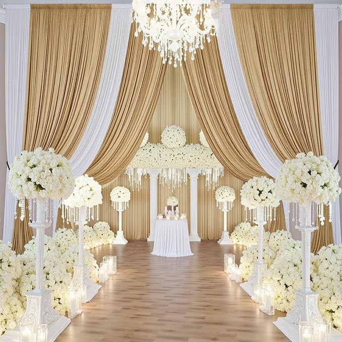 10ft x 15ft Beige Wrinkle Free Backdrop Curtains for Parties,Silky Polyester Fabric Wedding Ceiling Drapes, 2 Panels 15ft Photo Back Drop Drapes for Baby Shower Photography Stage Background Cloth