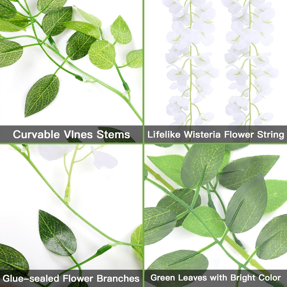 U'Artlines 20Pcs 7.2 Ft/Piece Artificial Wisteria Garland White