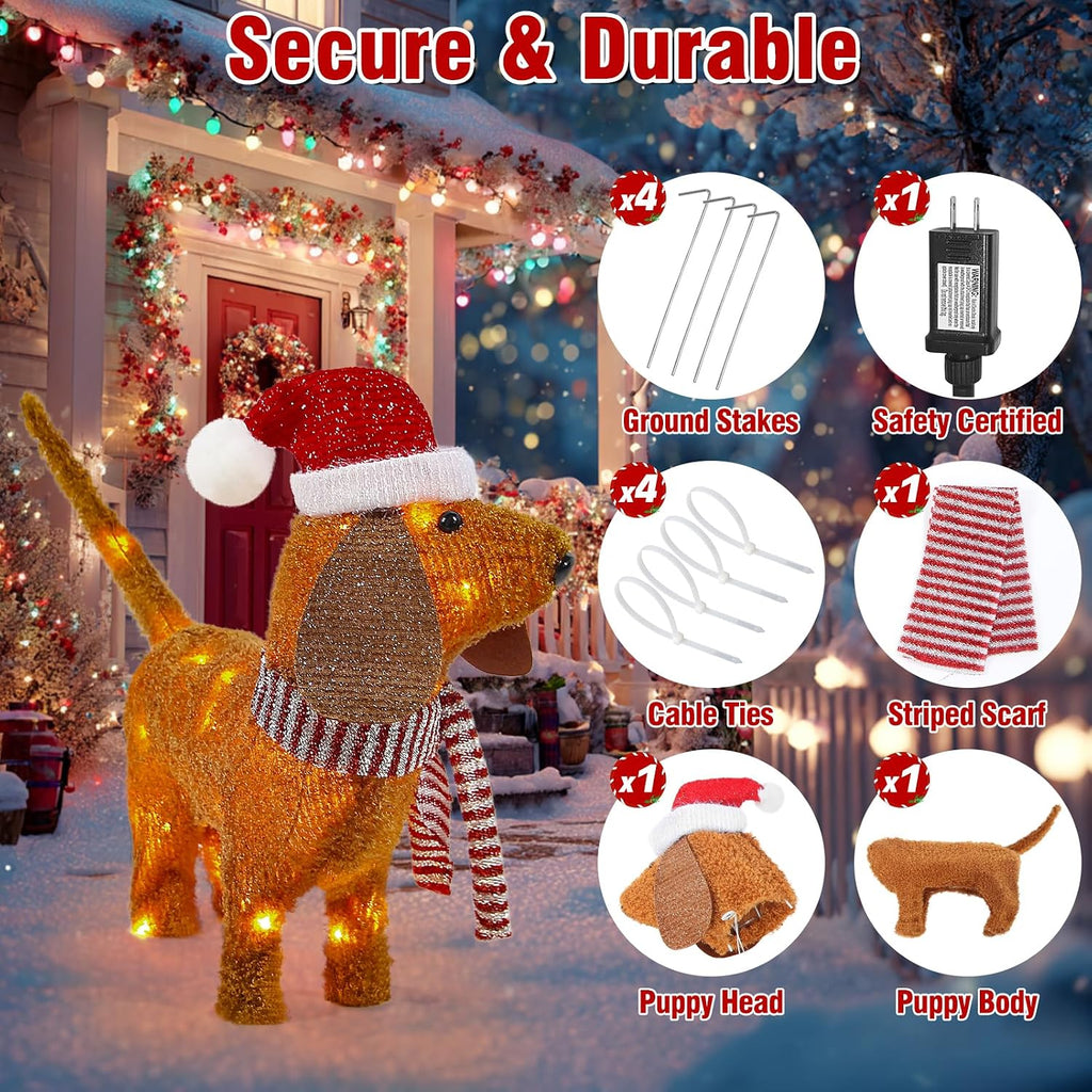 christmas lighted dog outdoor decoration, 2.3 ft pre-lit on a desk or shelf