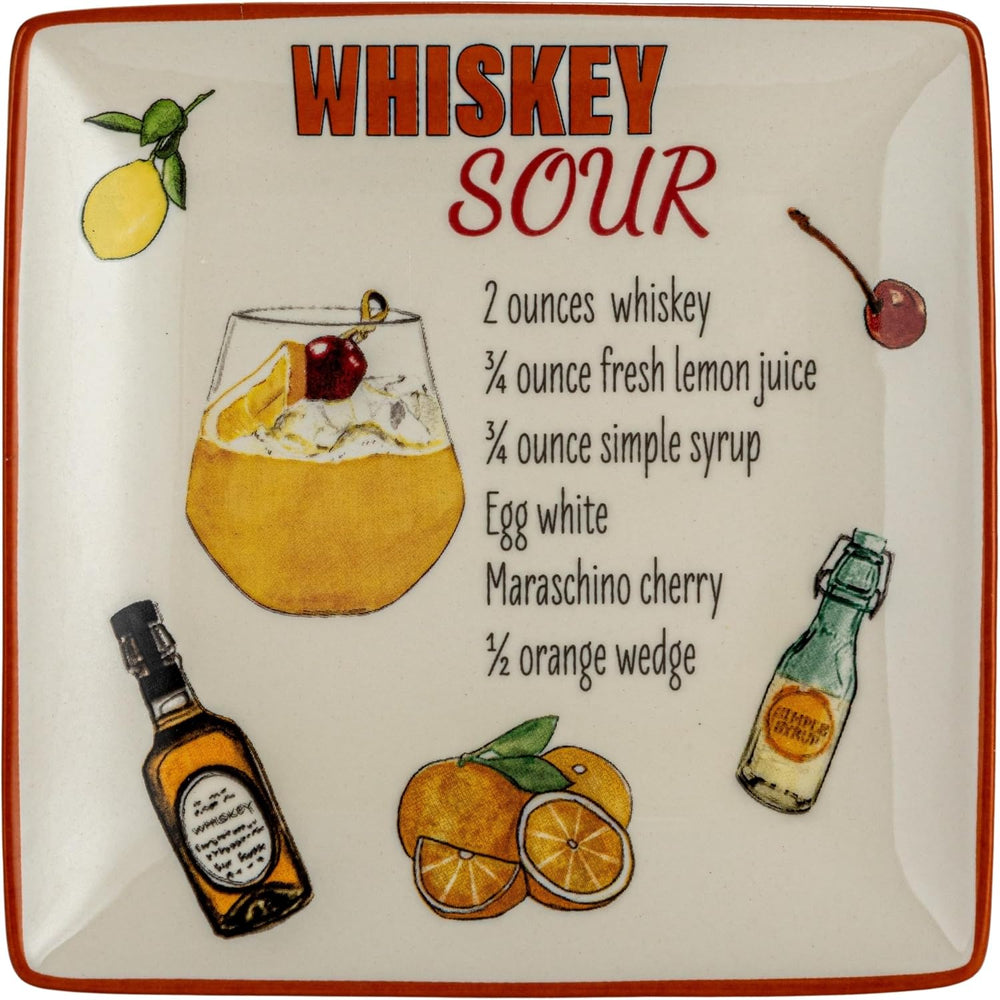 Creative Co-Op Stoneware Plate Set with Cocktail Recipes Design Styles, Multi...
