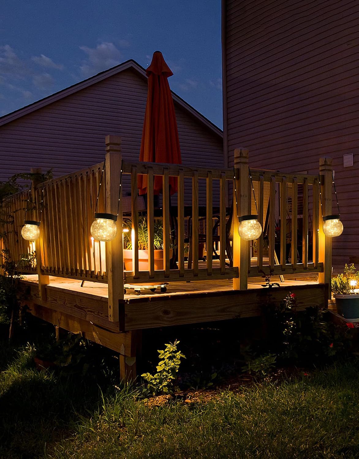 solar lanterns solar lights outdoor waterproof 6-pack, solar, front angle view