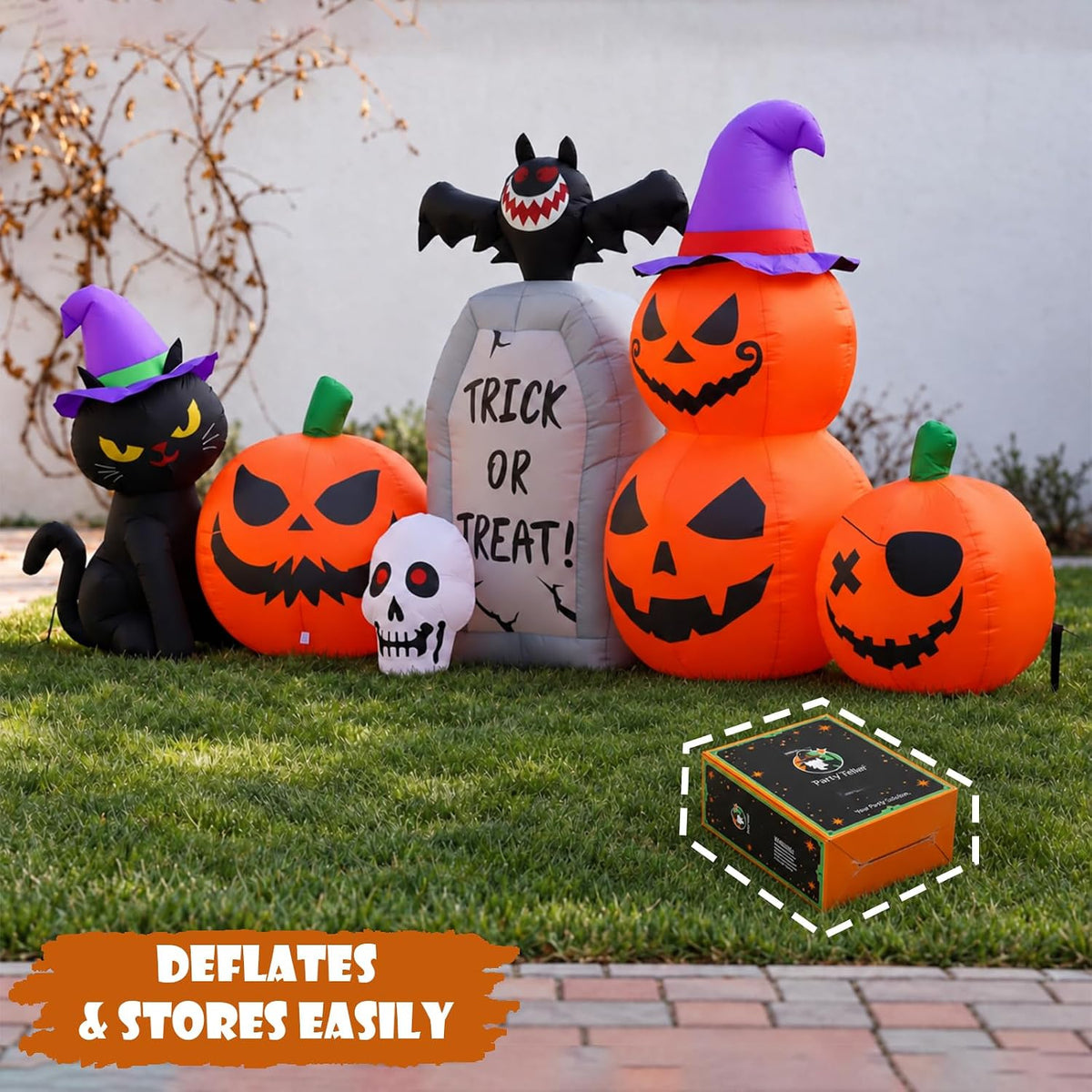 8ft halloween inflatable pumpkin outdoor decor with led showing dimensions