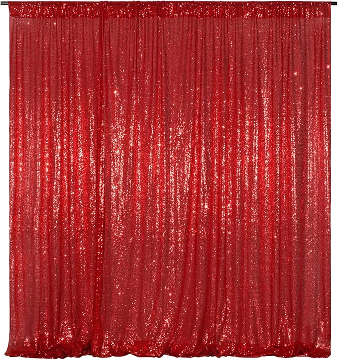 Poise3EHome 20FT x 10FT Sequin Photography Backdrop Curtain for Party Decoration, Red