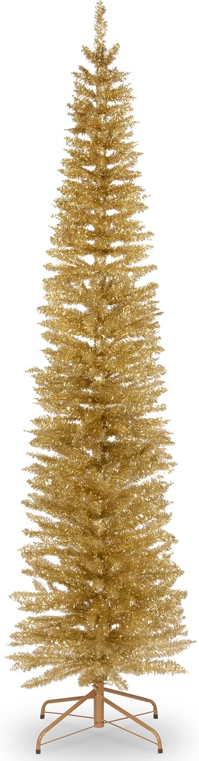 National Tree Company 7ft Unlit Champagne Gold Slim Tinsel Christmas Tree