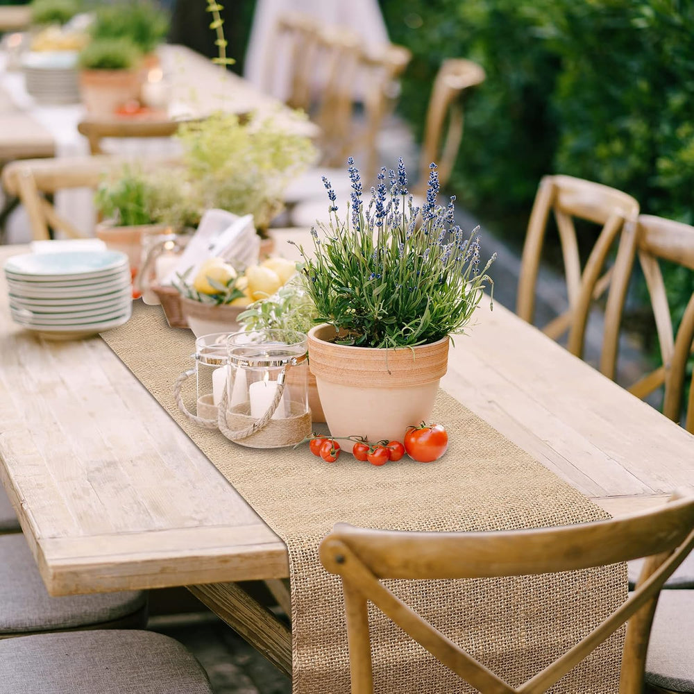 Buryeah 12 Pack Burlap Table Runners 12x71 Inch Rustic Farmhouse Wedding
