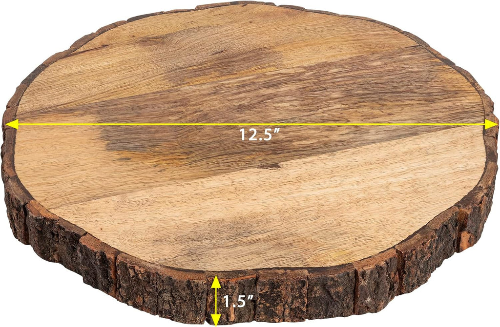 gocraft wooden round cutting board with tree bark, package contents