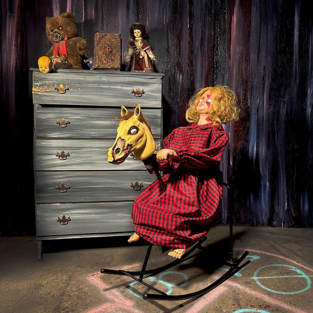 Haunted Hill Farm 3.2-Ft. Rocking Horse Girl Animatronic with Voice