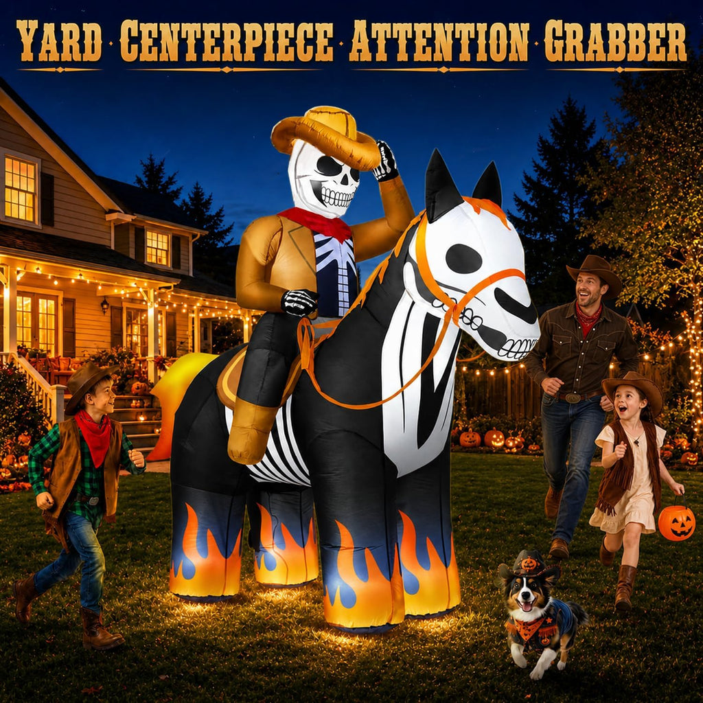 zukakii 7ft halloween inflatables decorations outdoor skeleton cowboy showing dimensions