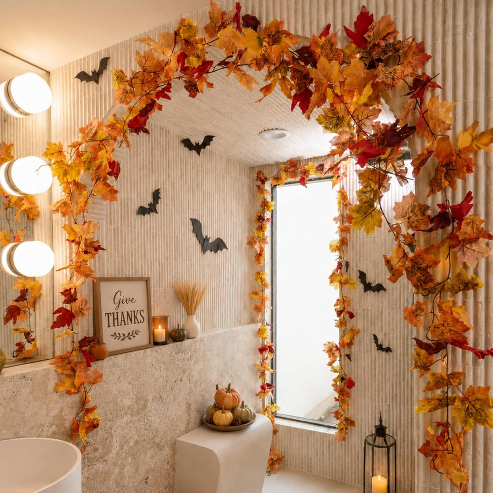 8 Pack Fall Garland, Total 47.2Ft Artificial Autumn Maple Leaves Garland Hang...