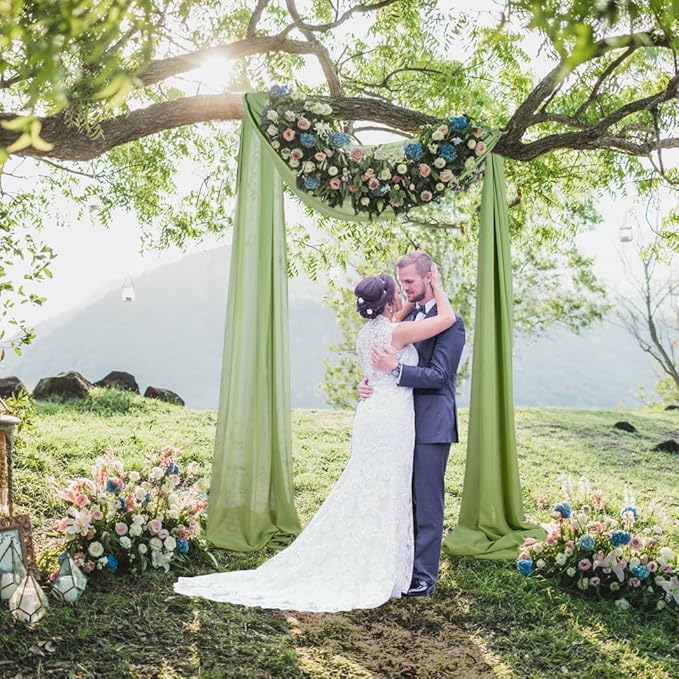 2 Panels Ceiling Drapes Wedding Arch Draping Fabric Sage Green Sheer Drapes 20Ft Long for Romantic Bridal Shower Decor Chiffon Wedding Arch Drapery Chiffon Fabric for Wedding Arch Decoration