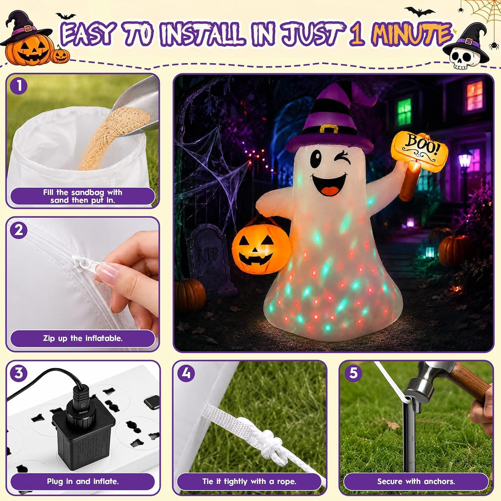 4.5 ft halloween inflatables ghost with pumpkin boo on a desk or shelf