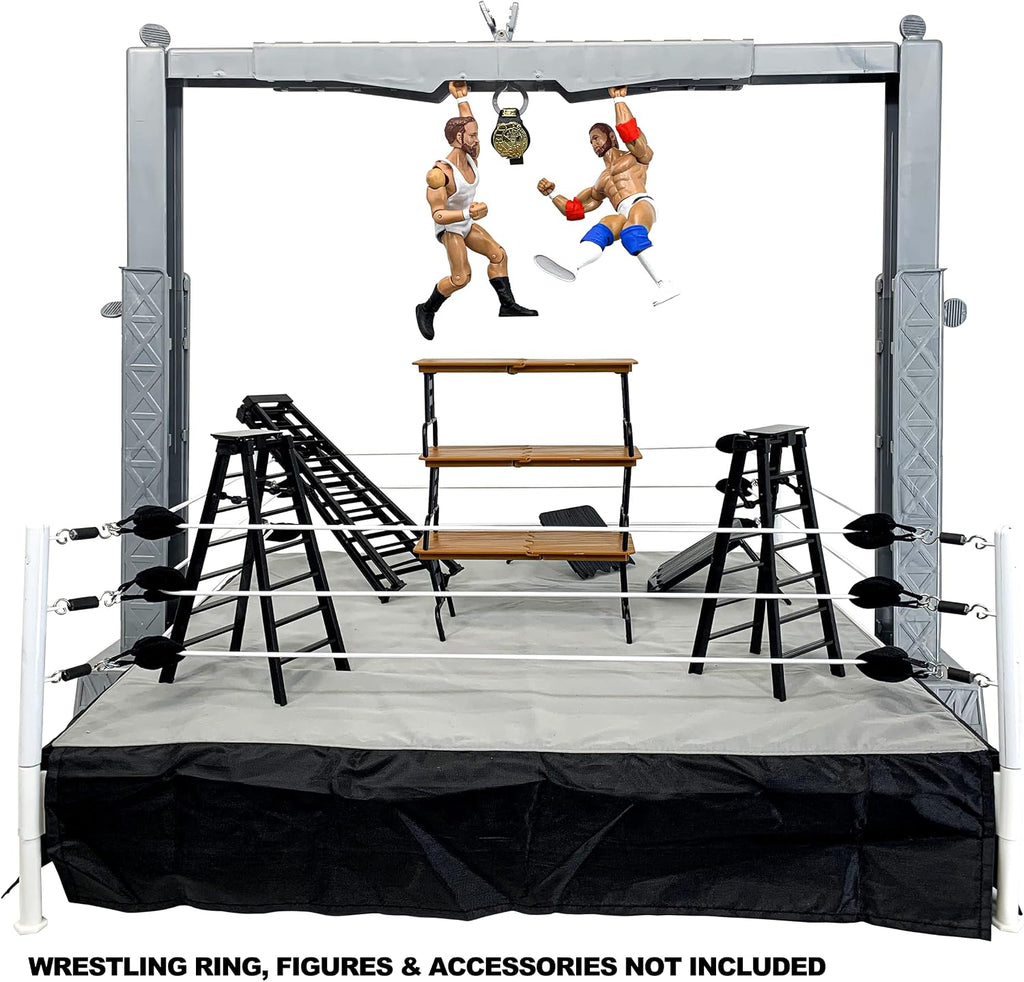 grab the gear adjustable playset for wrestling action, package contents