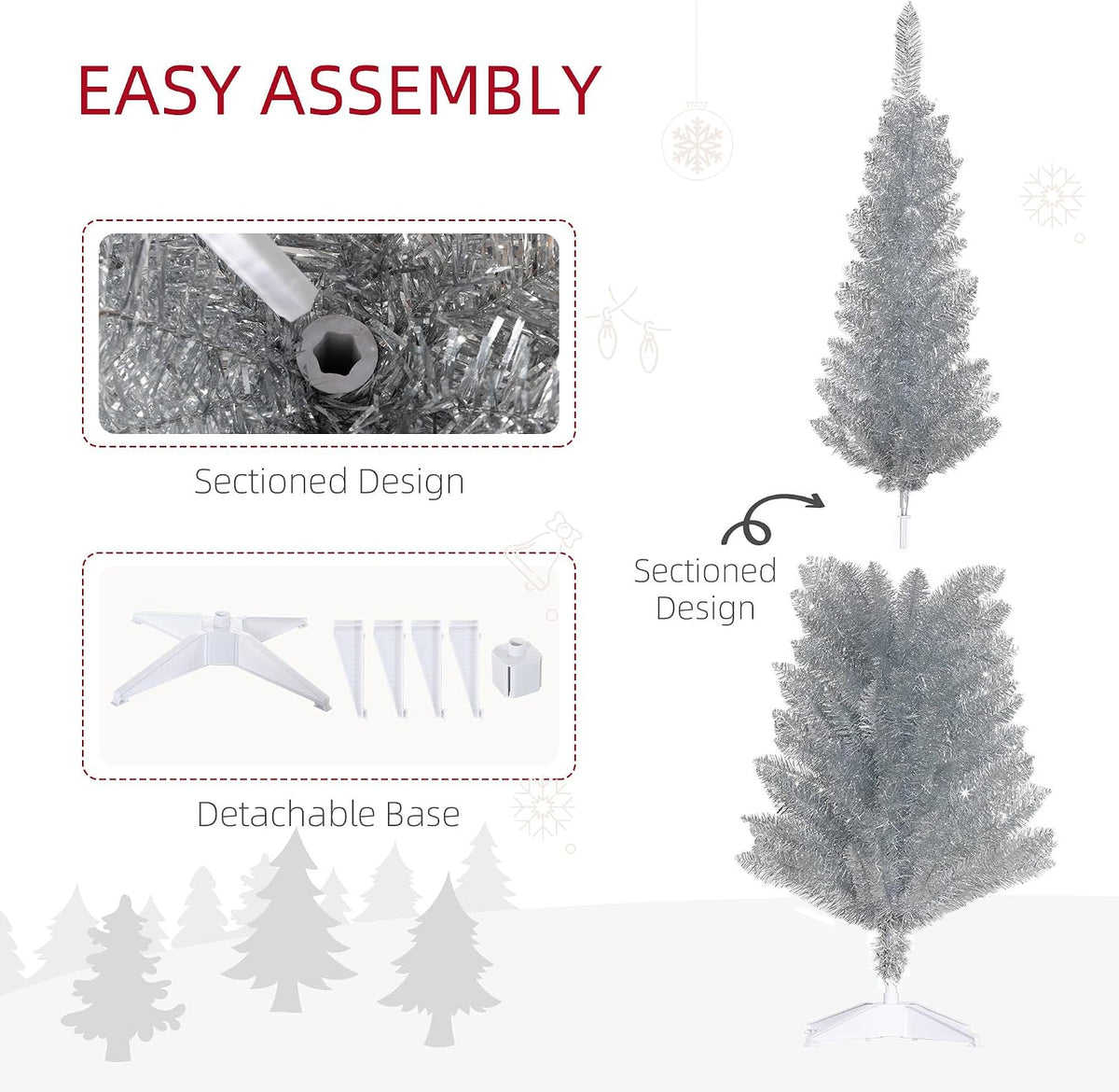 HOMCOM 5' Artificial Pencil Christmas Tree 294 Realistic Branch Tips Silver