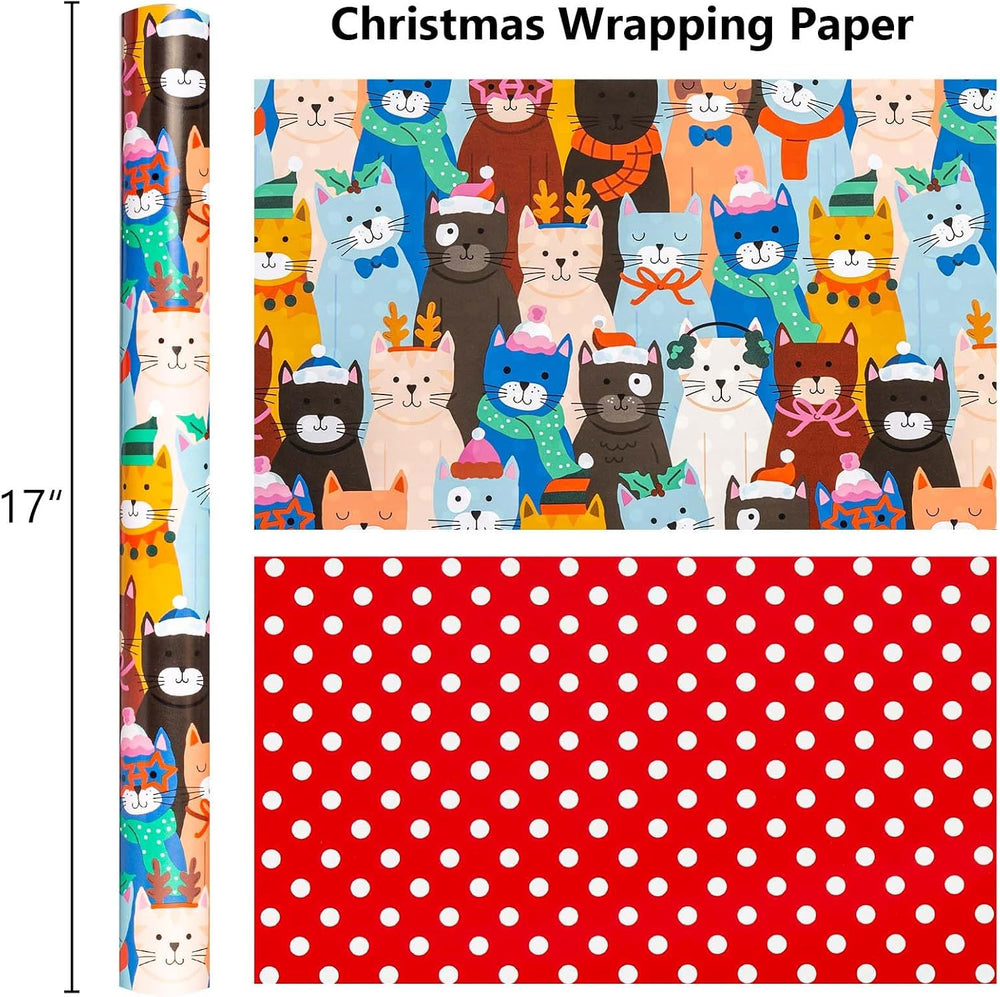 Burymento Christmas Wrapping Paper Jumbo Roll, Cat Christmas Wrapping Paper
