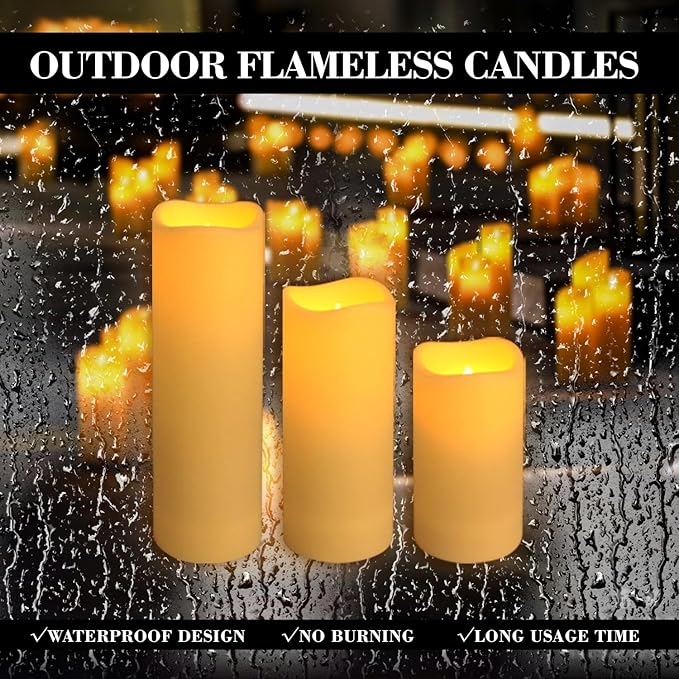 72-Pack Realistic Flameless LED Candle, Battery Operated with Remote Control, 3D Flame Pillar Timer Funtion Melted Top Safe,Perfect for Indoor/Outdoor Decor,Wedding,BBQ and Gift.