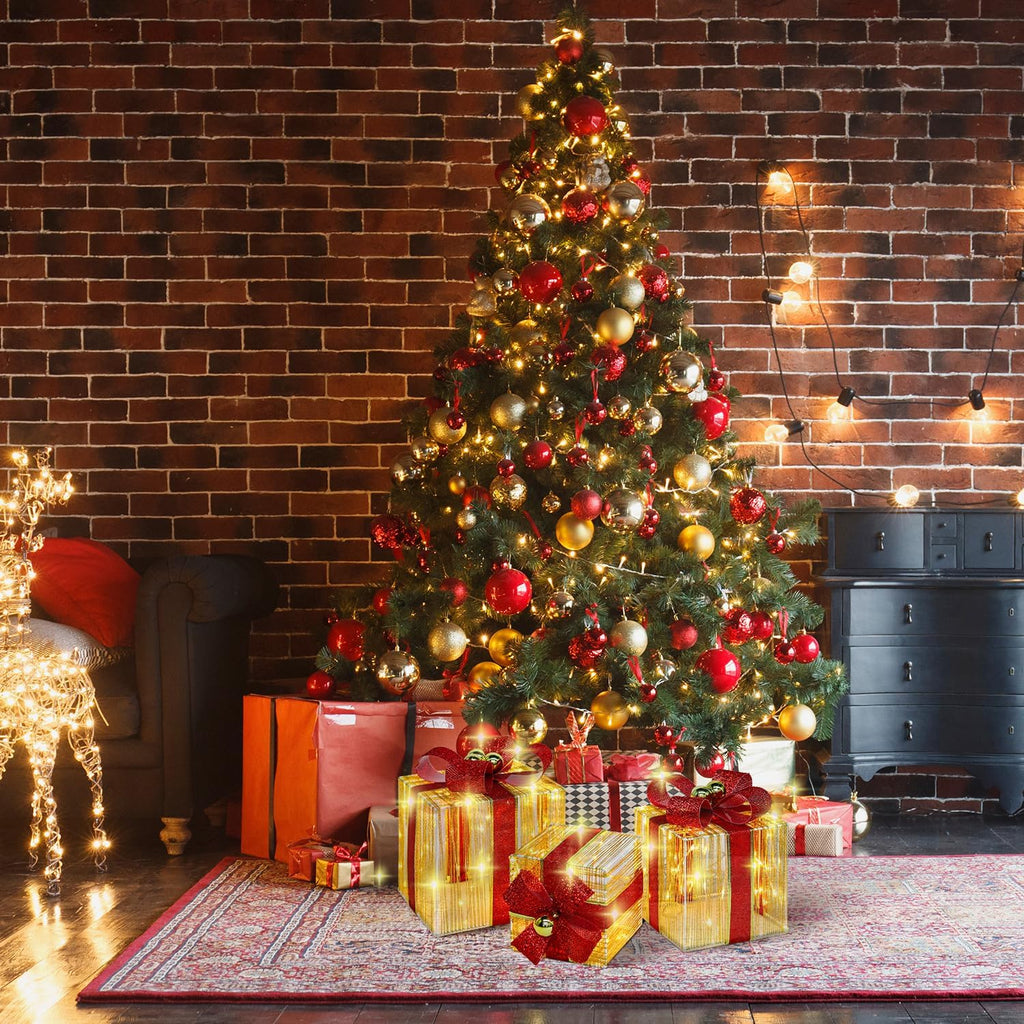 domkom set of 3 christmas lighted gift boxes on a desk or shelf