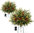 2 Pack 25.5 Inch Outdoor Lighted Christmas Trees, Yard Holiday Decor