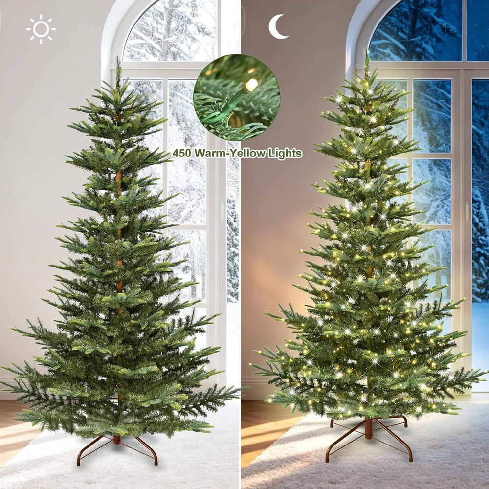 Liguanow 7ft Pre-lit Christmas Tree with LED Lights, Aspen Fir, Layered &...