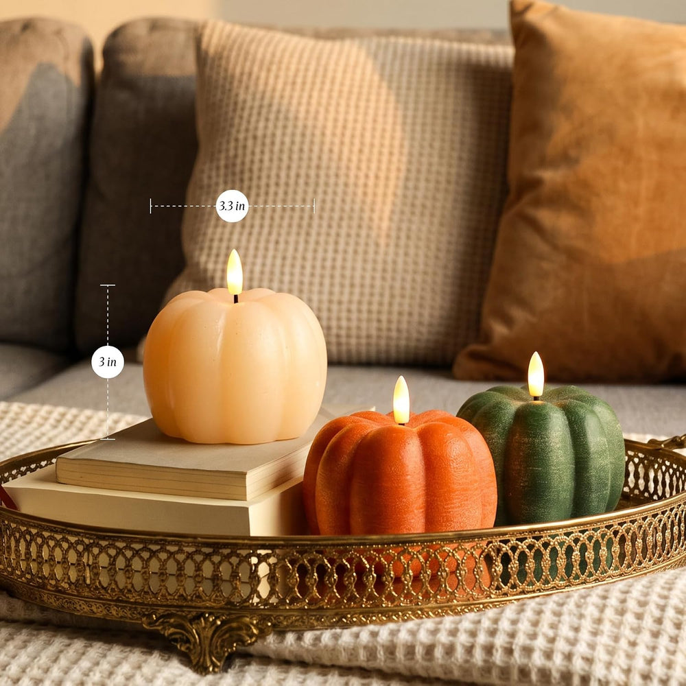 Fall Decor, Fall Decorations for Home, Flameless Pumpkin Candles, Set of 3