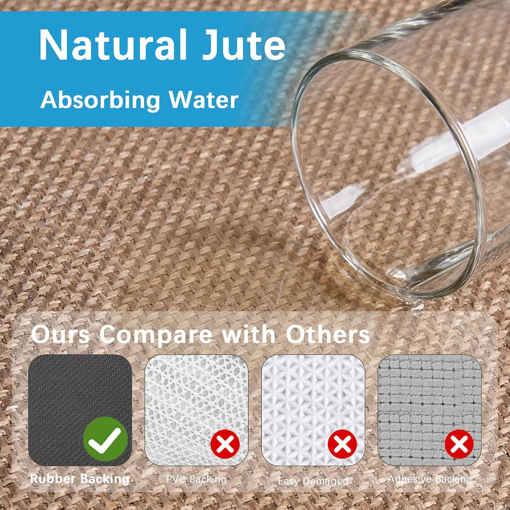 8ft Natural Jute Hallway Runner Rug Non Slip Washable, Rubber Backed Long Kha...