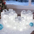 Towponics Set of 3 Christmas Lighted Gift Boxes, Outdoor Christmas Decorations with 60 LED Cool White Mini String Lights, Present Boxes with Bows and Snowflake Design for Xmas Tree Porch Mantel Decor
