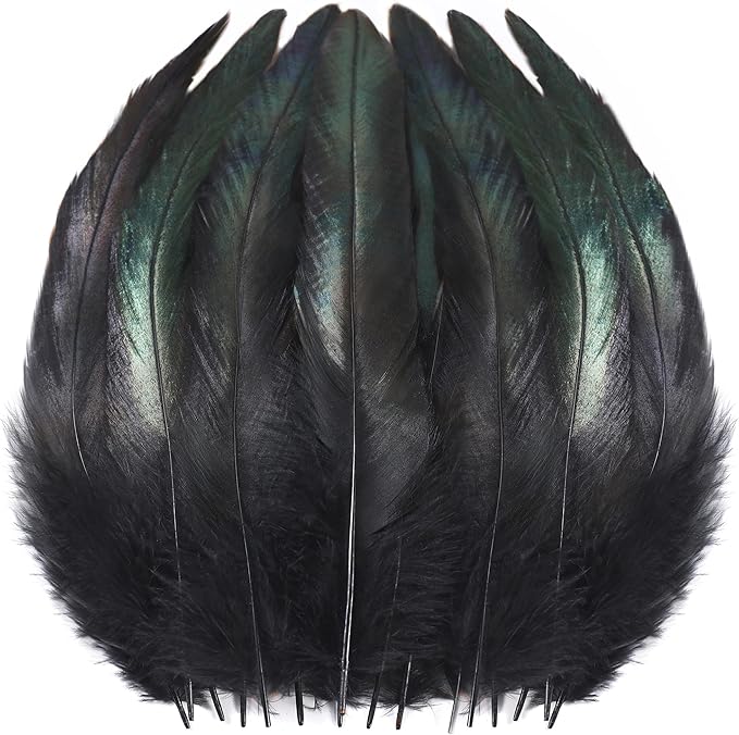 SOGUGOM Black Rooster Tail Feathers - 200 pcs 5-7 inch Craft Feathers Bulk for Craft Projects, Halloween, Hats and Cocktail Table Centerpieces(Black)