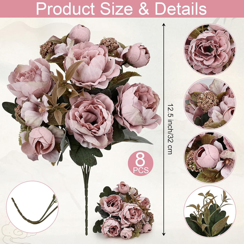 Peonies Artificial Flowers - 8 Bundles, Pink