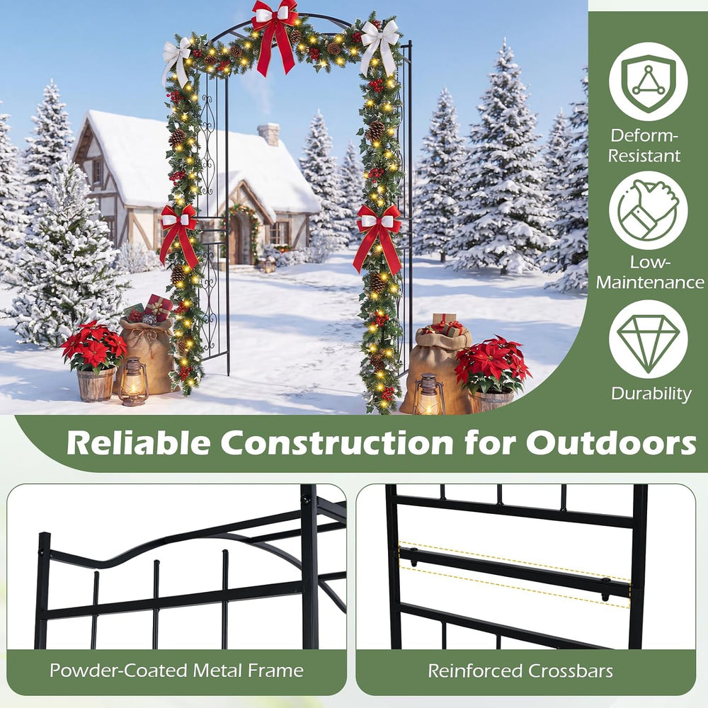 Giantex Metal Garden Arbor, 7.5 FT Arch Trellis with Ground Stakes