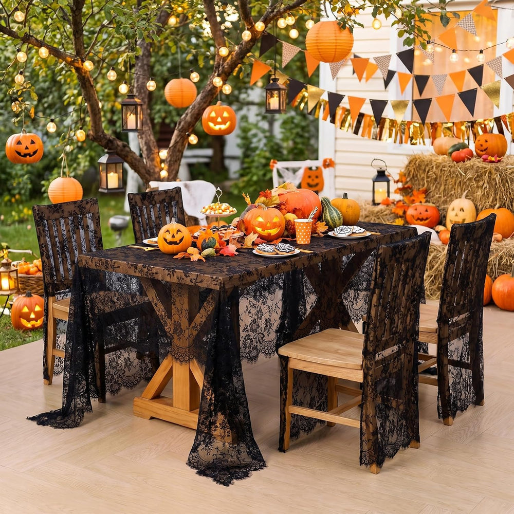 Rustic Black Tablecloths 60x120 Inches Lace Overlay Wedding Decor 10 Packs
