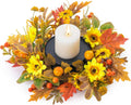 MOYEE Fall Candle Holder Wreath Single 14 inch, Fall Candle Ring