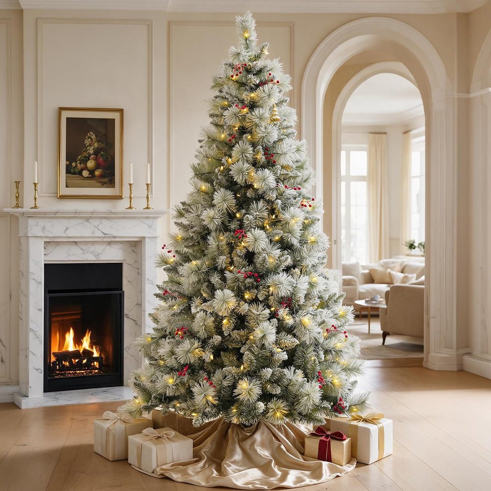 Hykolity 6 ft Prelit Snow Flocked Christmas Tree with 250 Warm White LED Ligh...