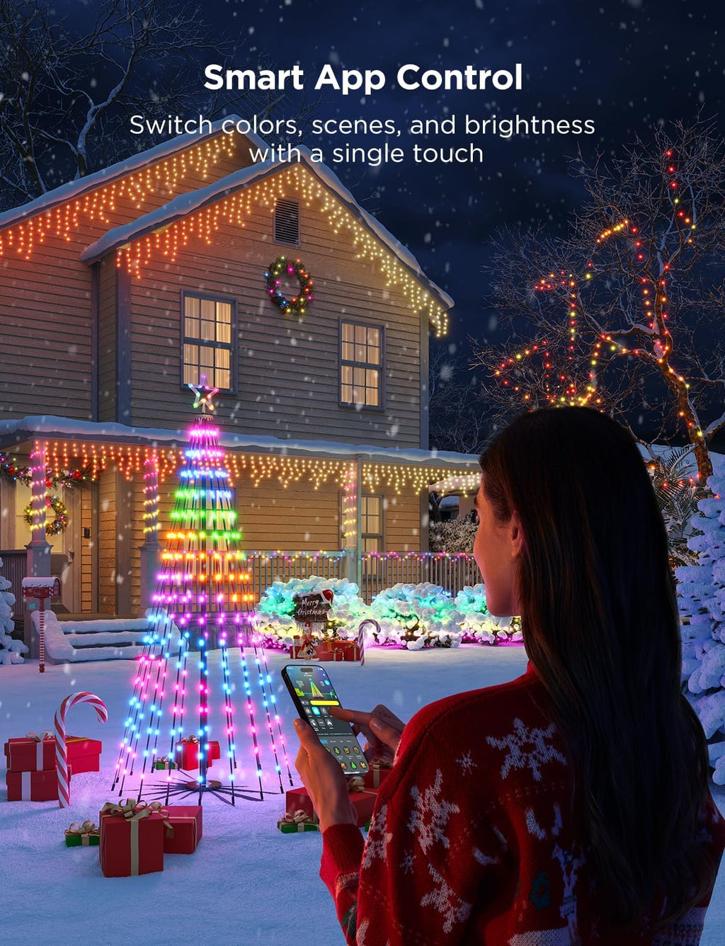 govee christmas cone tree lights, 9ft 610 leds showing dimensions