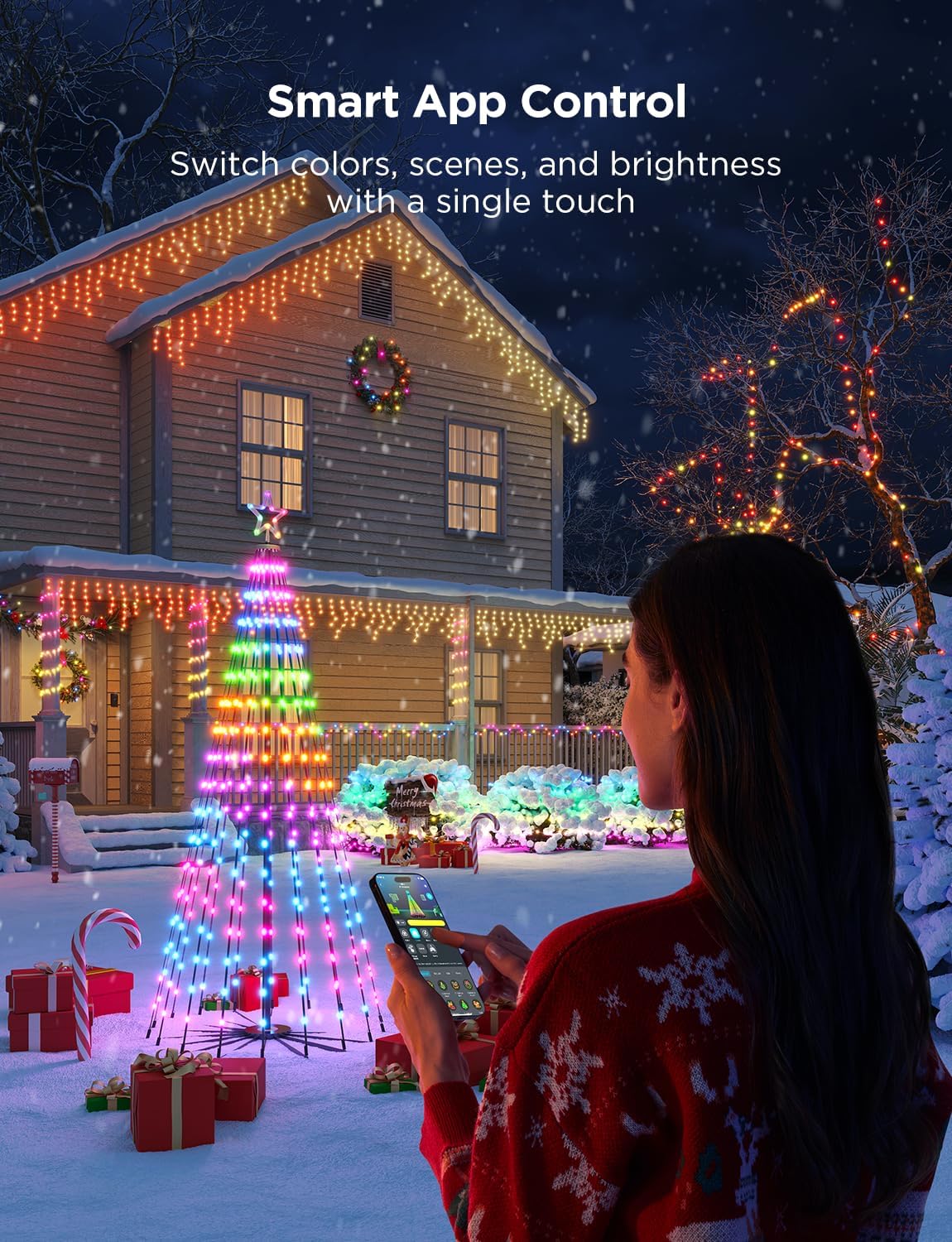 govee christmas cone tree lights, 9ft 610 leds showing dimensions
