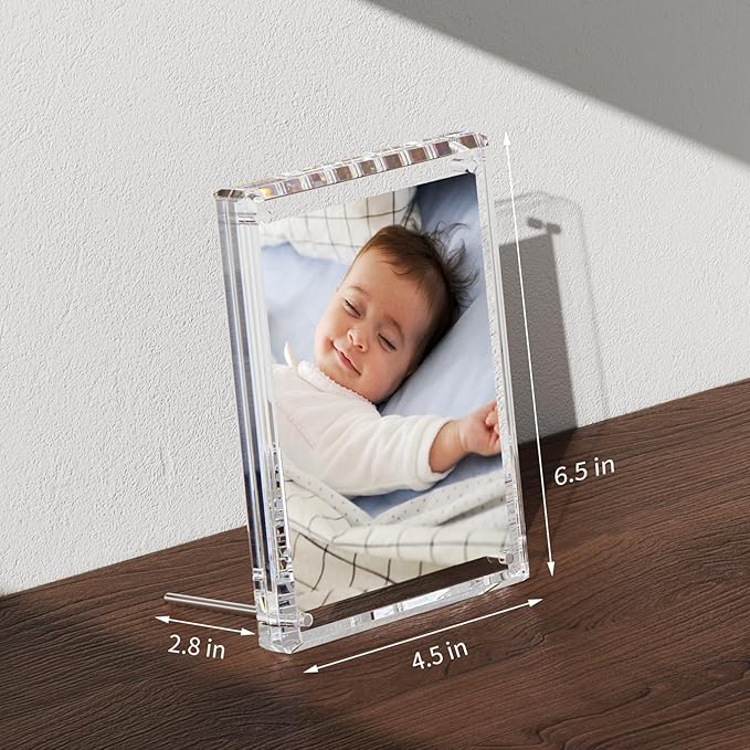 NIUBEE Picture Frames 4x6 Acrylic, Clear Photo Frame for Living Room, Diamond Edge Design, Magnetic Family Thick Desktop Floating Frame, 3 Pack