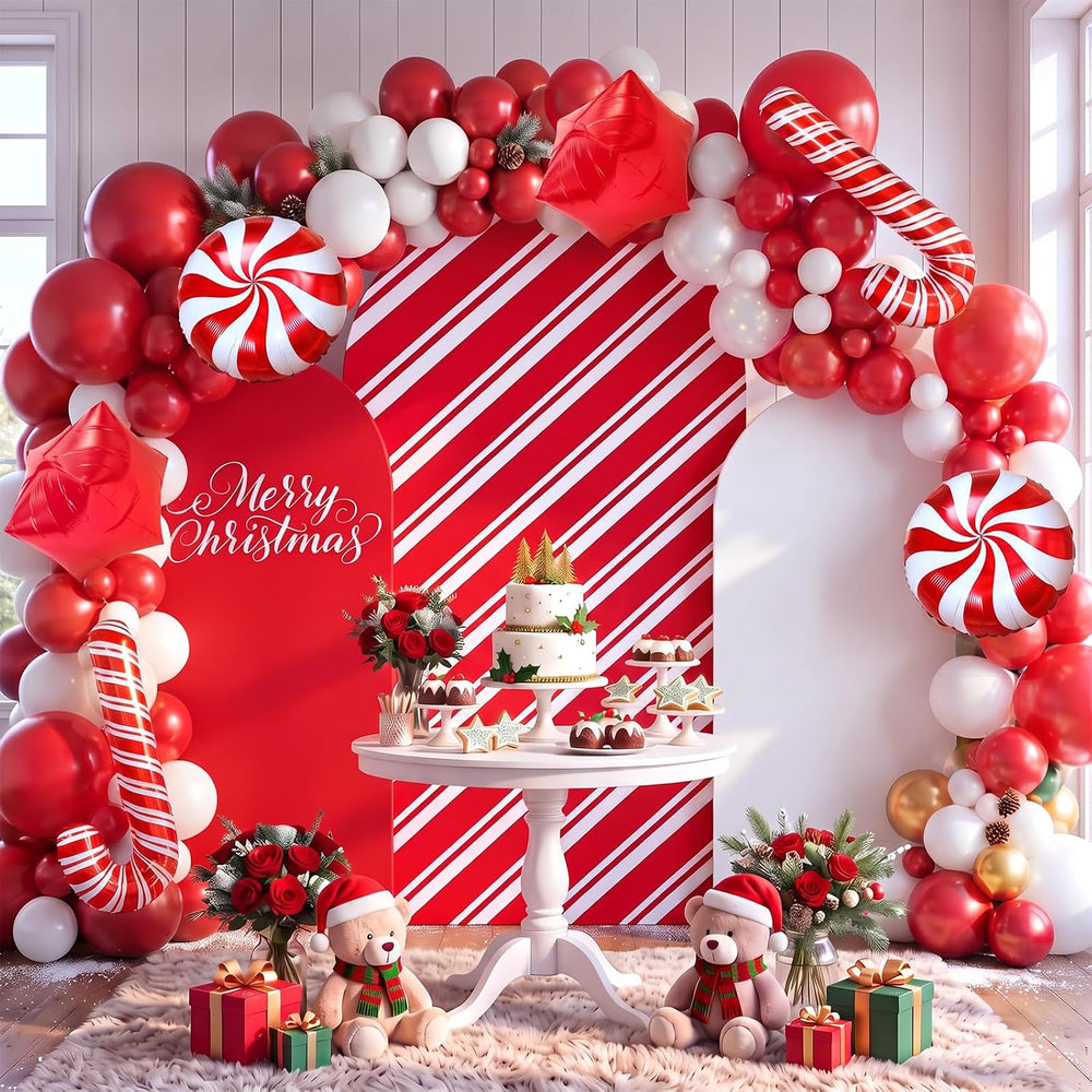 Foilswirl 34 Pcs Candy Cane Balloon Arch, Christmas Arch Backdrop Covers