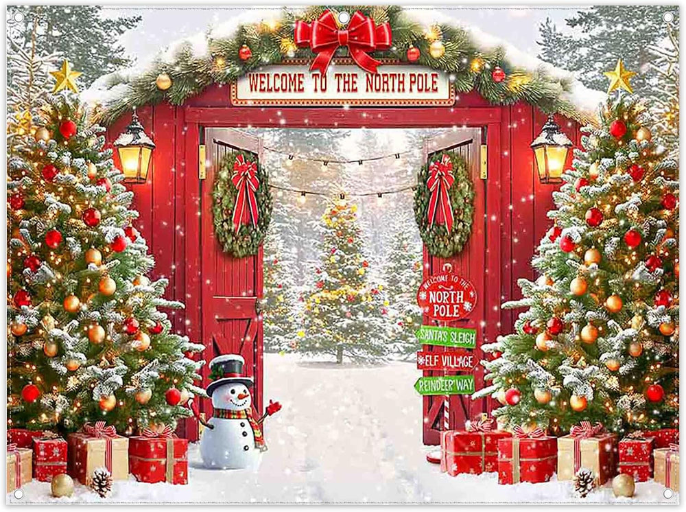 8x6ft Fabric Christmas Snowy Scene North Pole Photography Backdrop