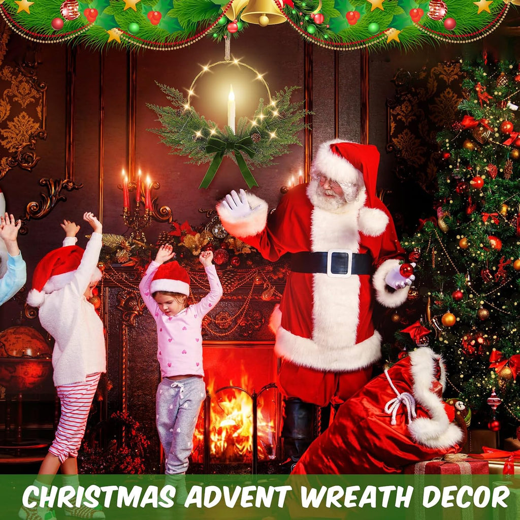 Aurelema 4 Set Christmas Wreath with LED Candles 13'', Bow, Green