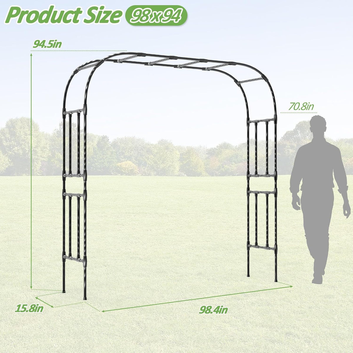 thickened metal garden arch-92.5l*105h,trellis for climbing plants outdoor, side view