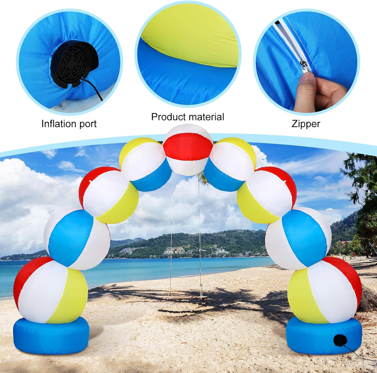 rattanview inflatable beach ball arch 8 ft summer, close-up detail