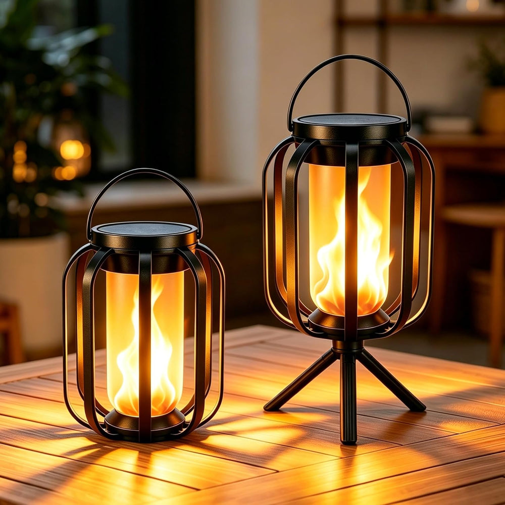 Solar Lanterns Outdoor Lights, 2 Pack Waterproof Flickering Flame Hanging Lig...